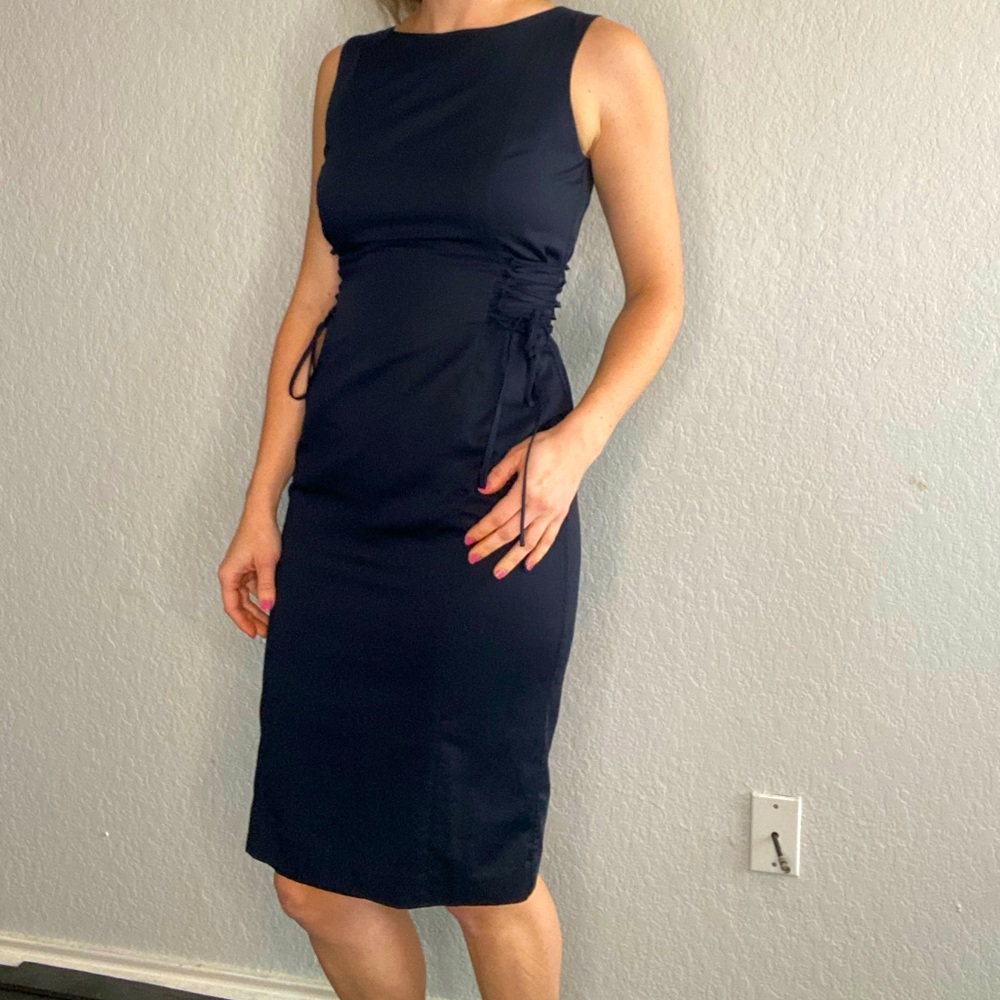 Antonio Melani dark blue business dress sleeveless with tie details on side
